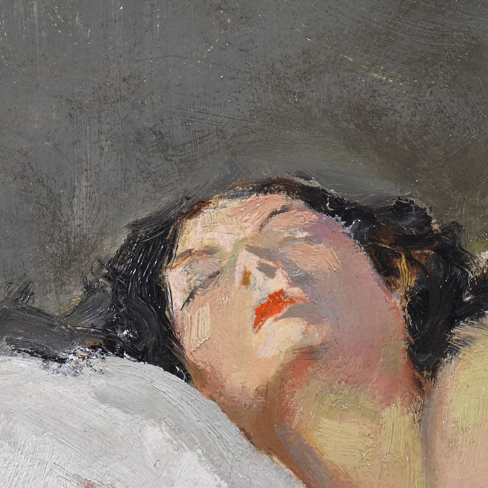 Nude Woman Lying Painting, Art Déco, Naked Woman, XX Century. (Qn607) photo vinterior