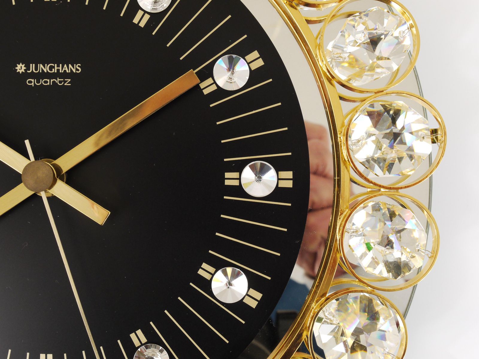 photo vinterior Golden Junghans Hollywood Regency Gilt And Crystals Wall Clock, Germany, 1970s