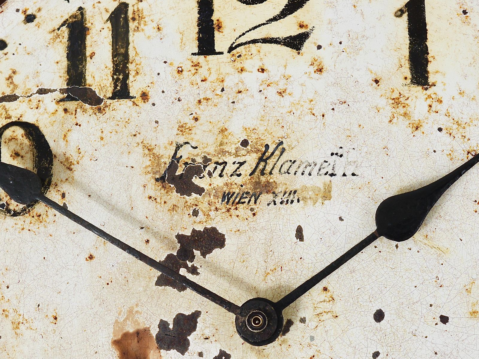 photo furniture Antique 1920s Public Iron Wall Clock With Hand Painted Dial, Industrial Style