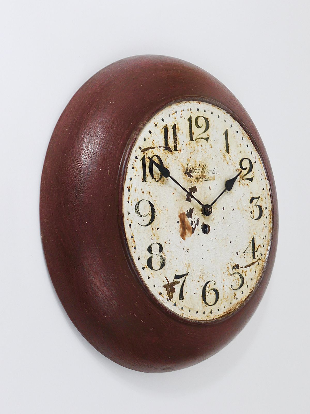 Home Decor Antique 1920s Public Iron Wall Clock With Hand Painted Dial, Industrial Style photo