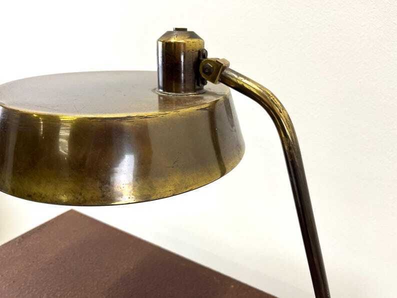 Antique Brass Desk Lamp / Mid Century Table Lamp / Italian Articulating Lamp 60s / Art Deco Lamp / Study Lamp / Lamp For Desk photo vinterior