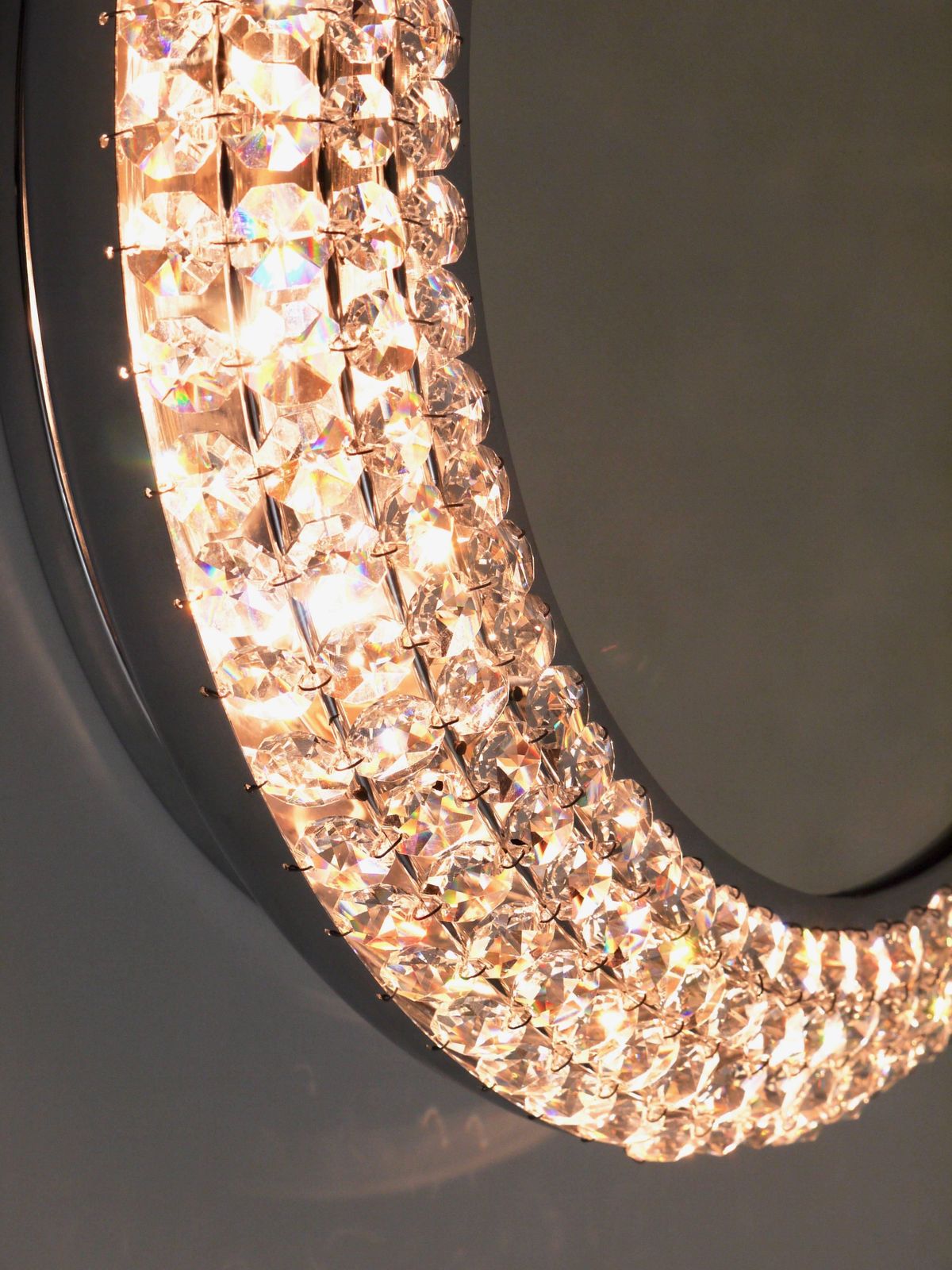photo for sale Round Bakalowits Style Faceted Crystal & Chrome Backlit Wall Mirror, 1960s