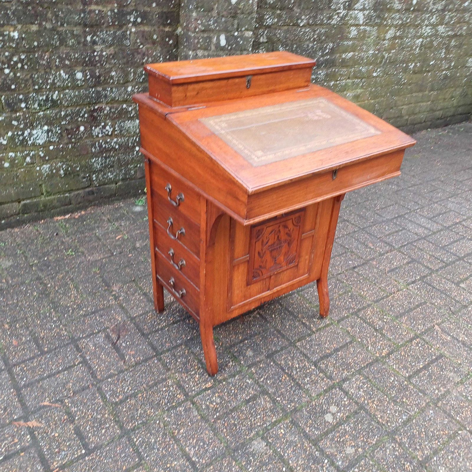 Vintage Davenport Antique Walnut Writing Desk With Carved Panel, Late 19th/Early 20th Century photo furniture