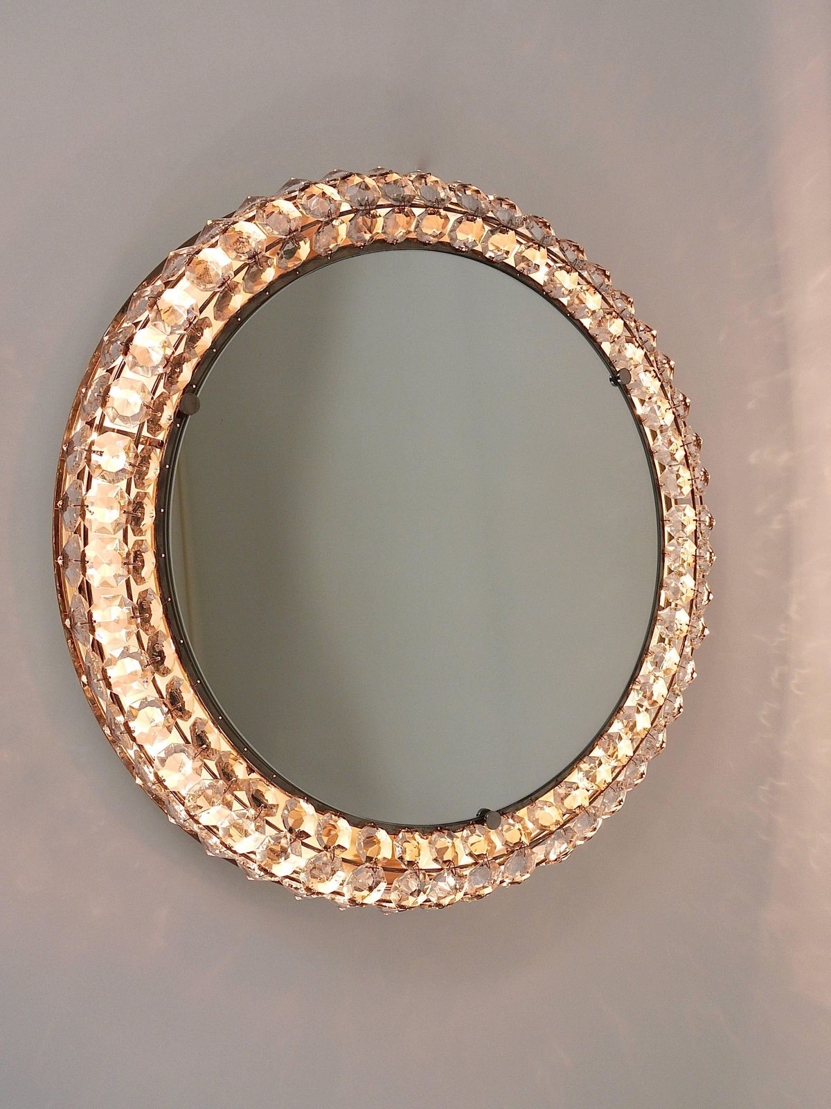 Bakalowits Vienna Round Backlit Wall Mirror With Huge Crystals, Austria, 1950s photo furniture