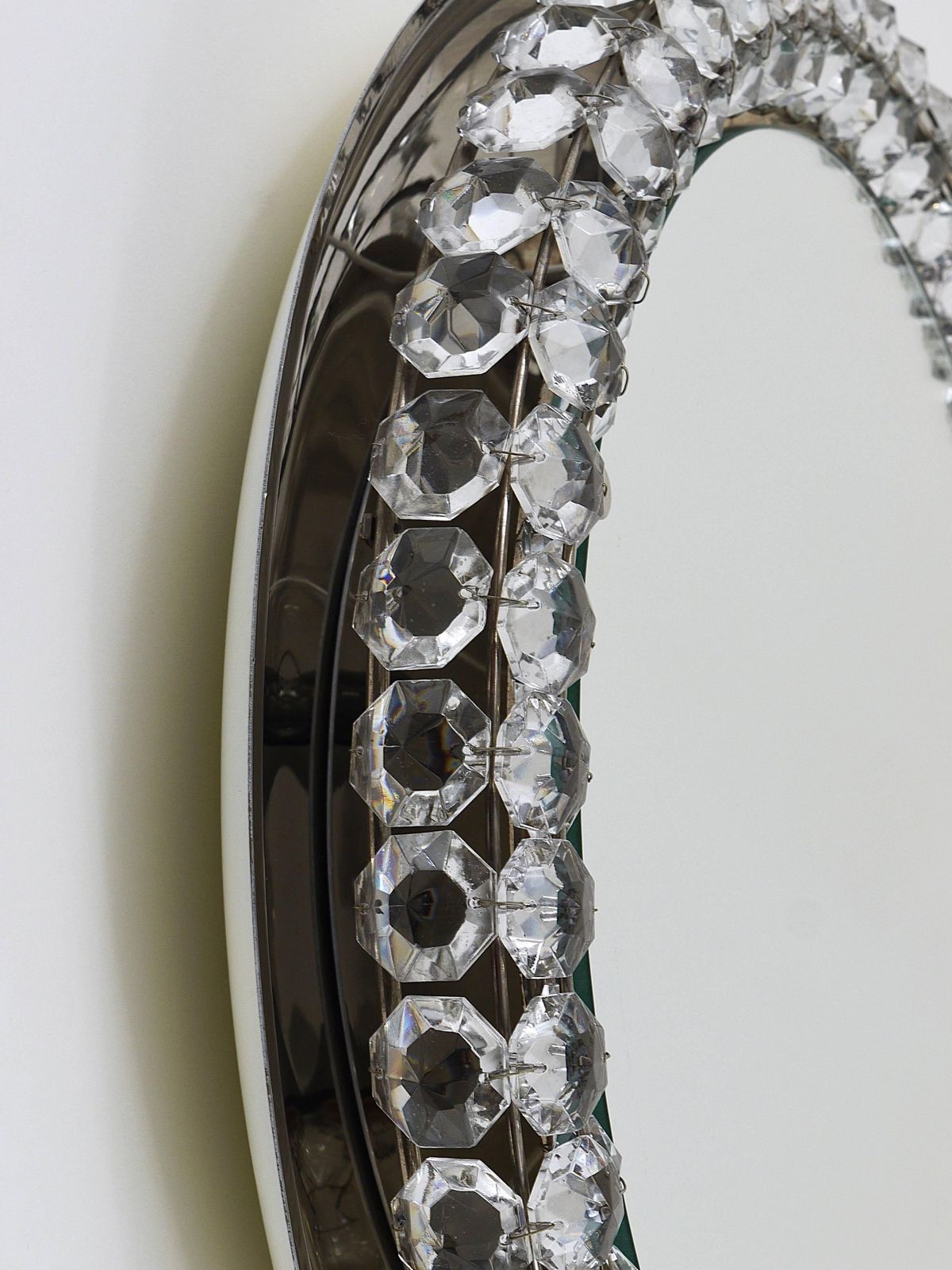 Bakalowits Vienna Round Backlit Wall Mirror With Huge Crystals, Austria, 1950s photo 3023.0