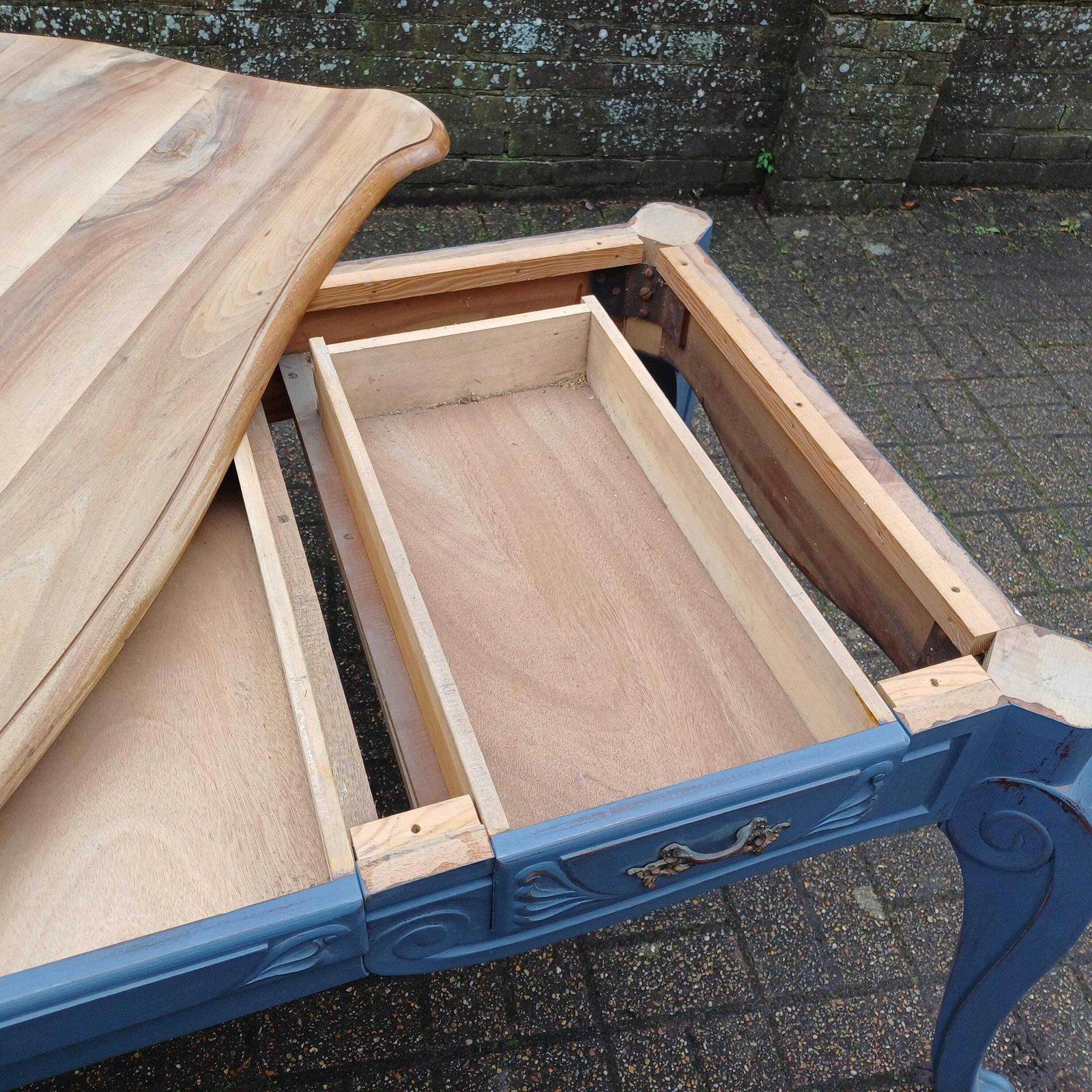 Huge 6ft French Dining Table Or Desk. Beautifully Upcycled Painted Grey Base Stripped Wooden Top photo vinterior