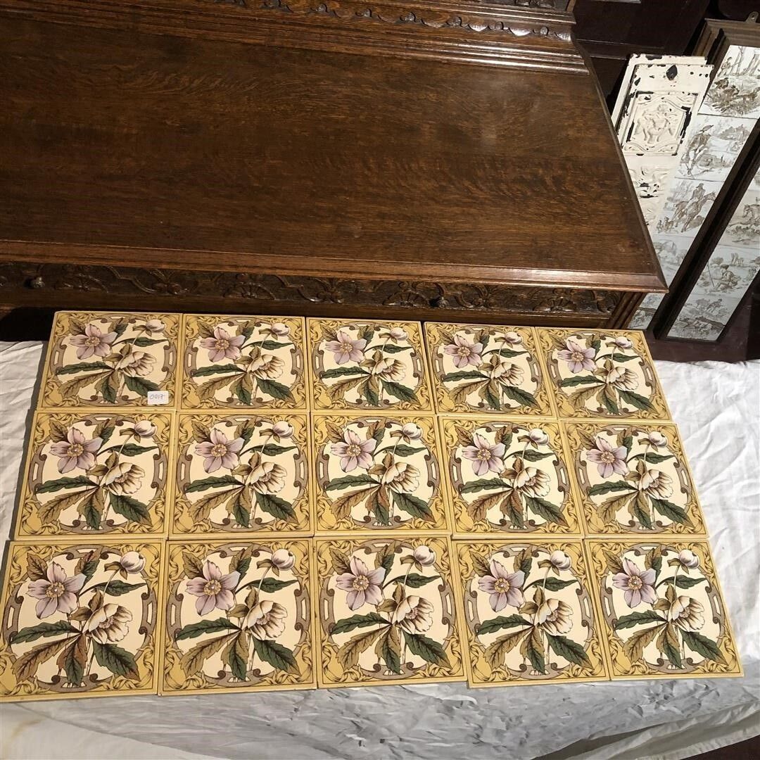 Set Of 15 Ceramic Fireplace Tiles With Anemone Flower Design Ex Display 0017 photo Home Fixtures