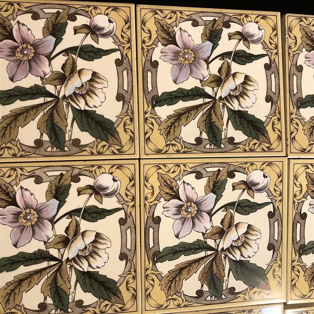 Set Of 15 Ceramic Fireplace Tiles With Anemone Flower Design Ex Display 0017 photo vinterior