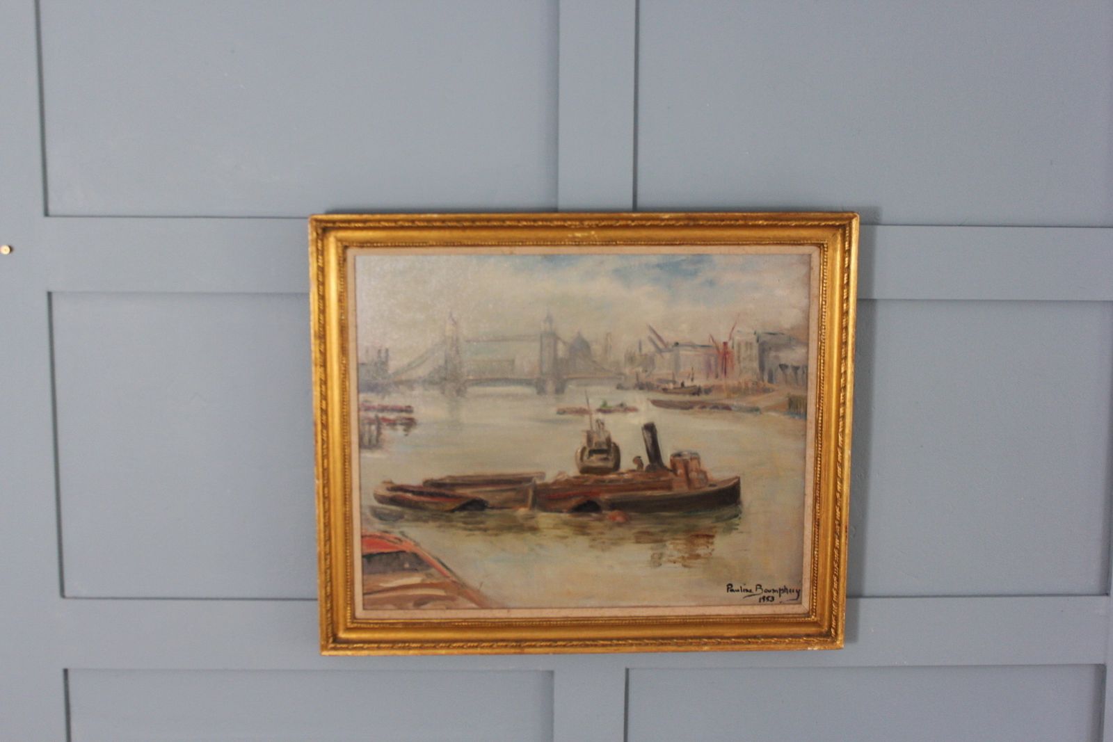 Pauline Boumphrey Tug Boats On The River Thames London Painting photo vintage