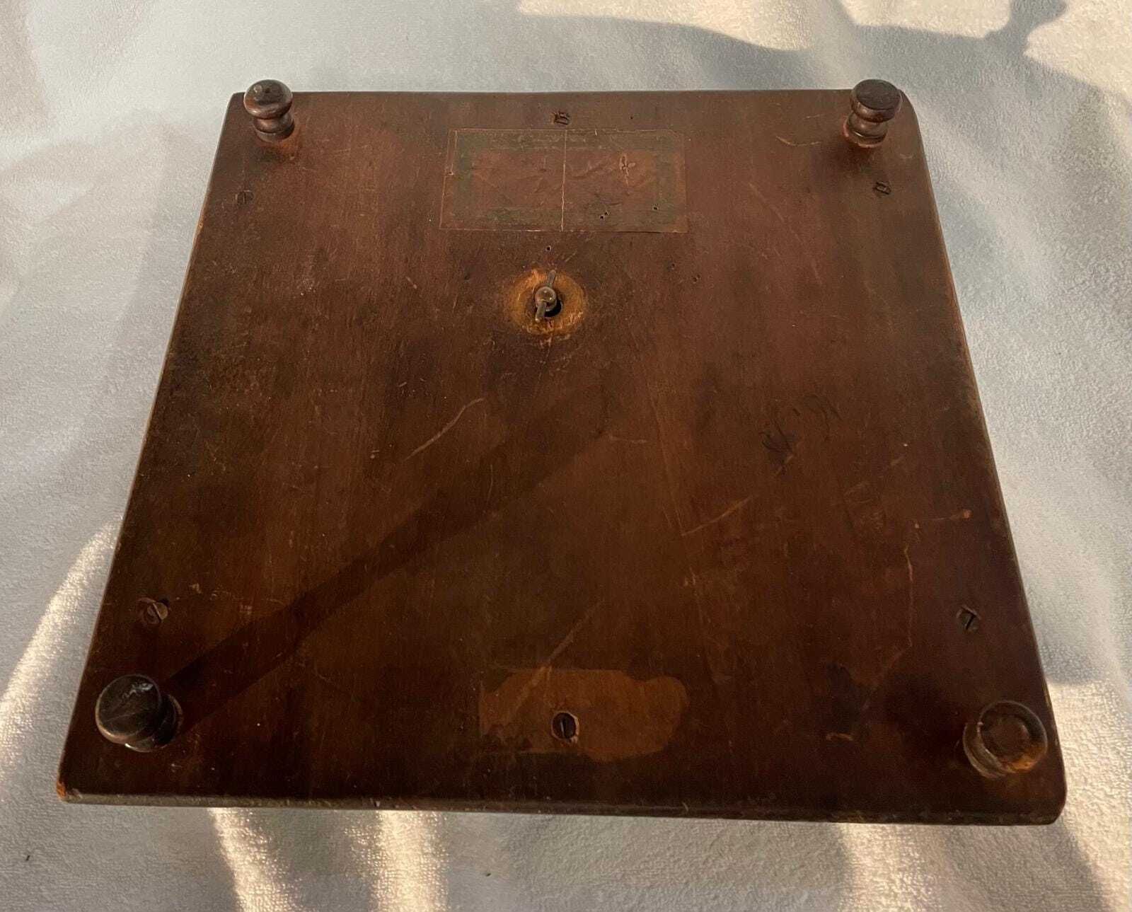 photo for sale Antique Early 1900s Wind Up Music Box Stand – Hand Painted Tile & Carved Wood