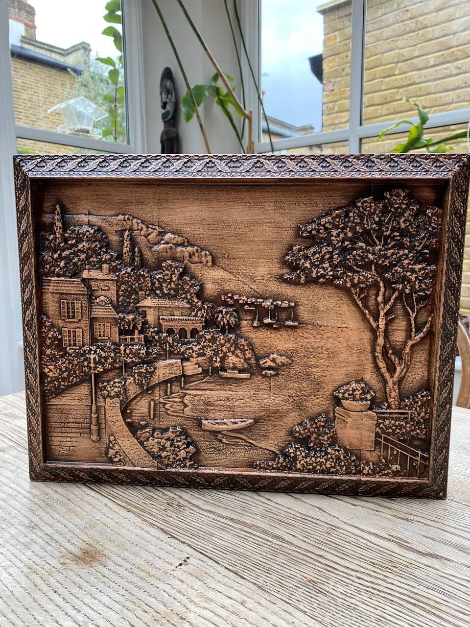 Carved Wooden Painting "Italian Landscape". The Material Is Alder.  Size 430mm X 338mm