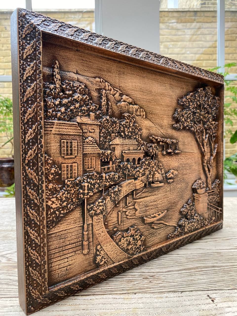 Carved Wooden Painting "Italian Landscape". The Material Is Alder.  Size 430mm X 338mm photo for sale