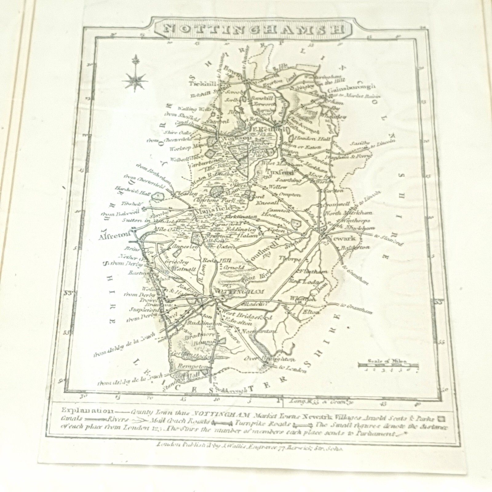 Art Antique Map John Wallace Cartography 1800s Nottinghamsh Atlas Marquetry Frame photo
