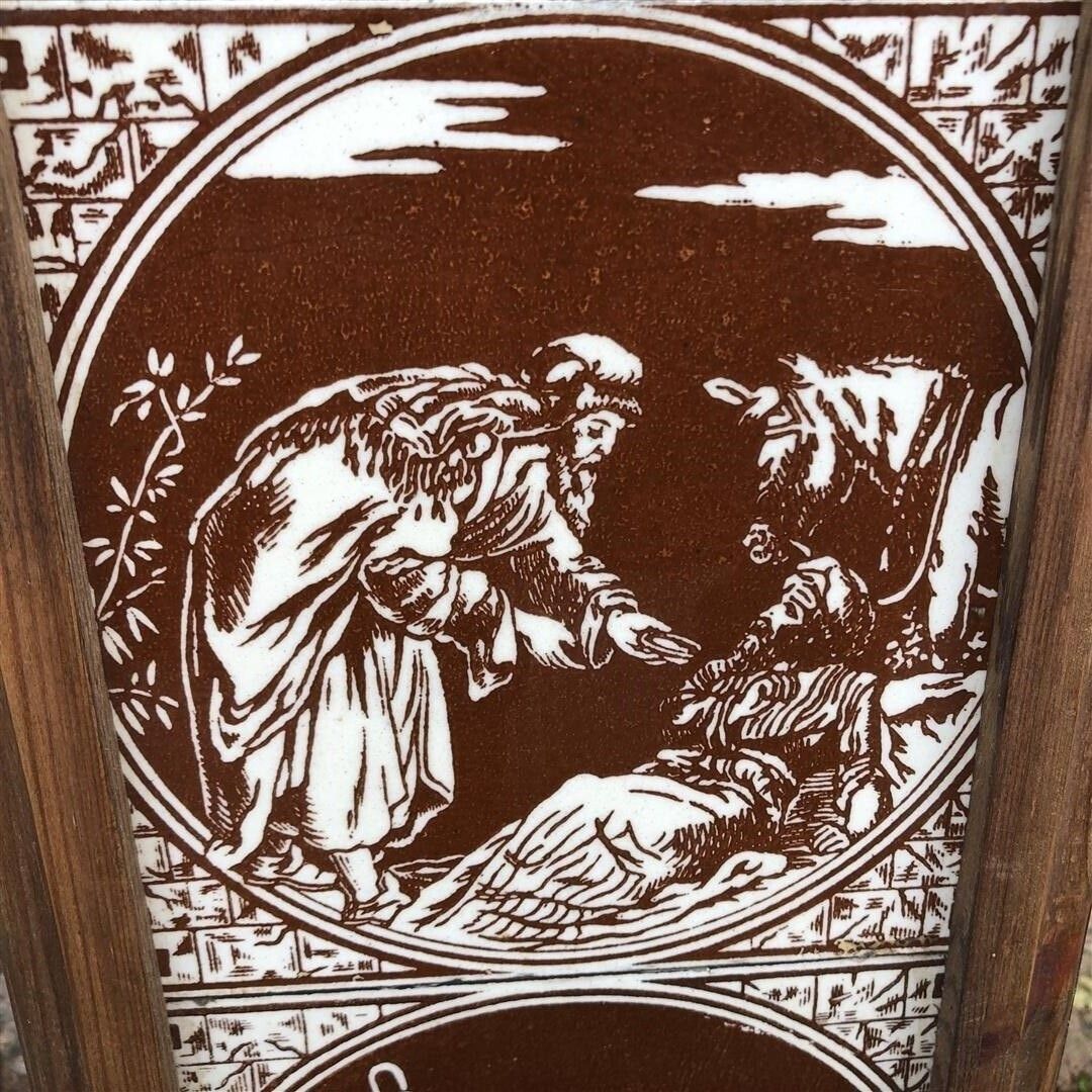 Antique Original Minton Hollis Ceramic Fireplace Tiles In Wood Frame Showing Biblical Scenes 1870s photo buy