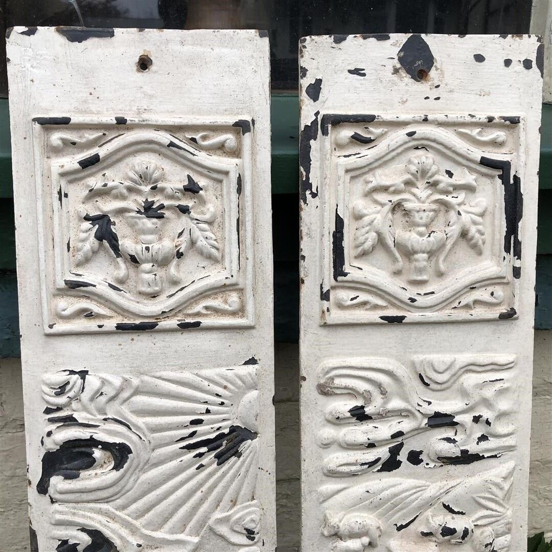 photo furniture Antique Cast Iron Decorative Fireplace Panels Shepherd Boy Milkmaid 1890s
