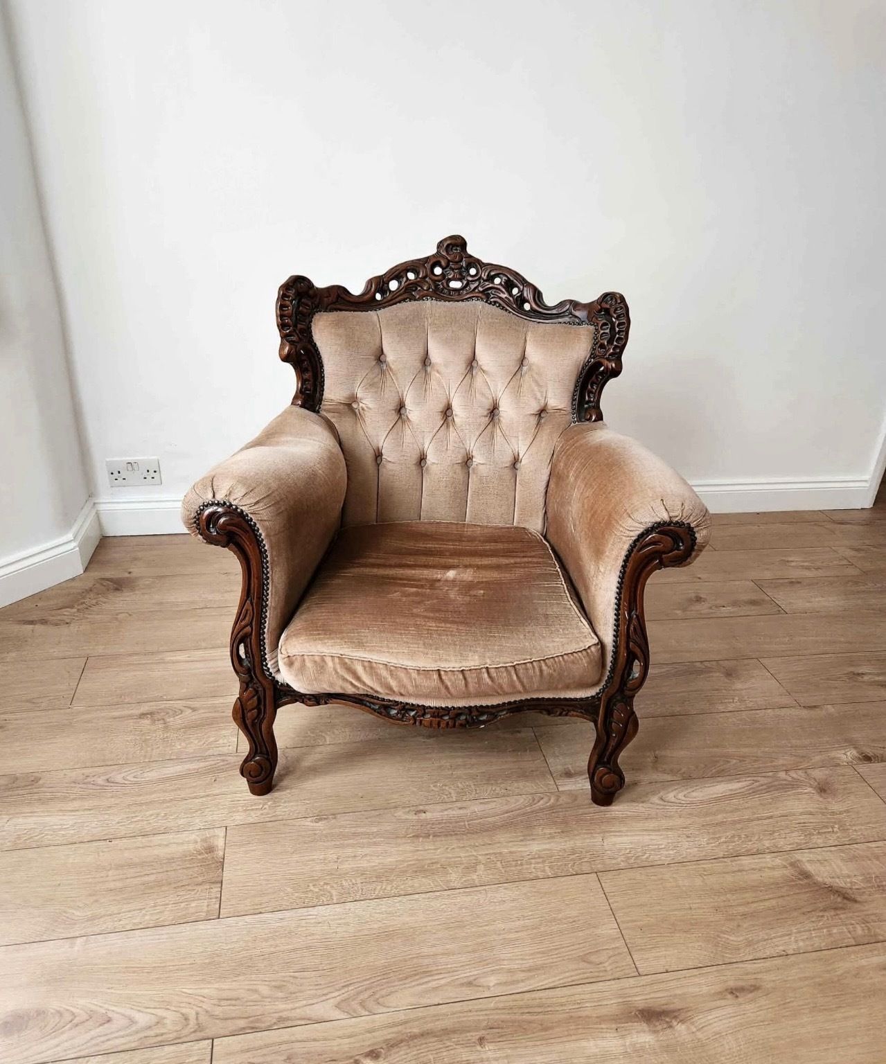 Vintage Pink Velvet Arm Chair photo for sale