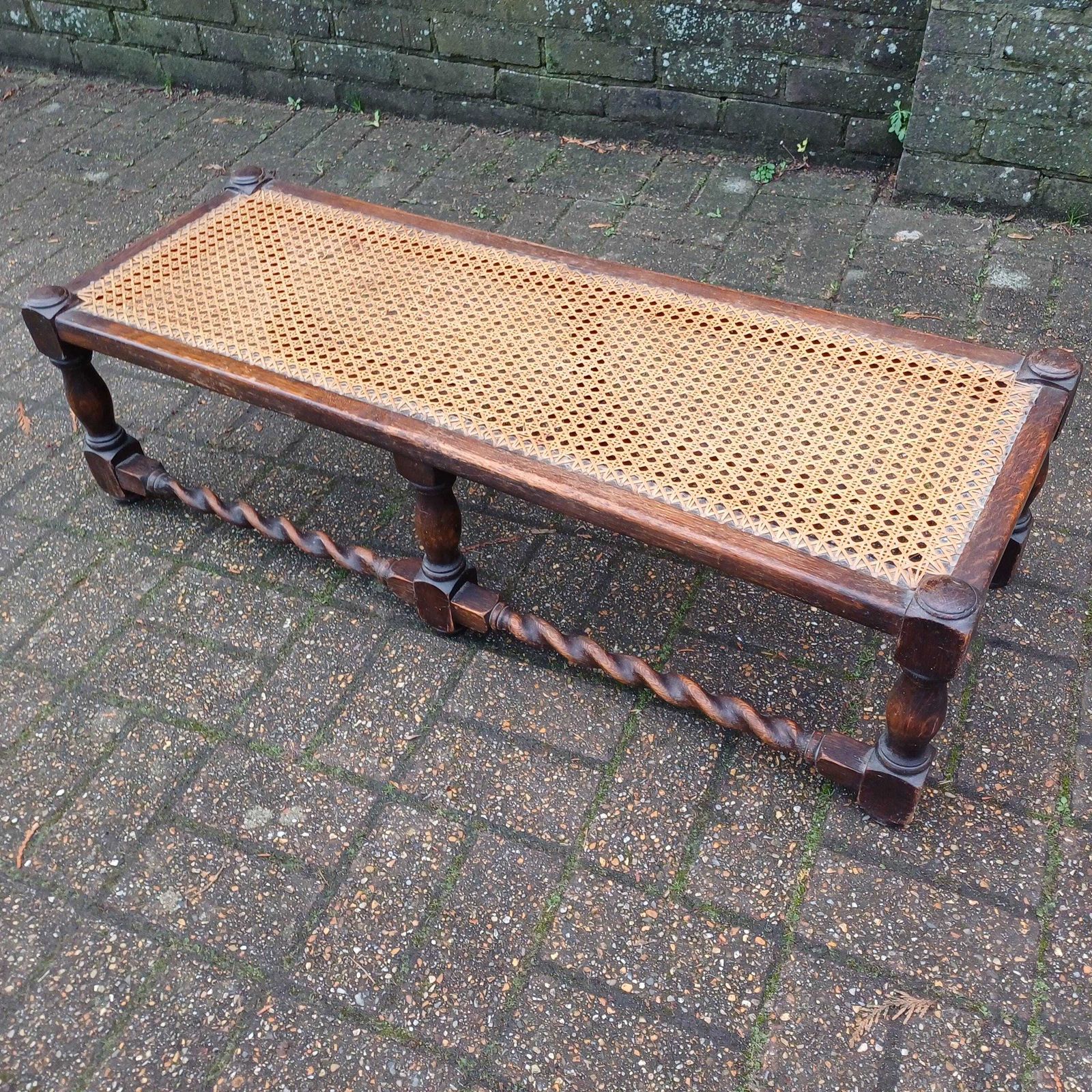 Early 20th Century Oak Stool With Turned Legs Bold Still Life Tapestry Cushion & Cane Seat photo 245.0