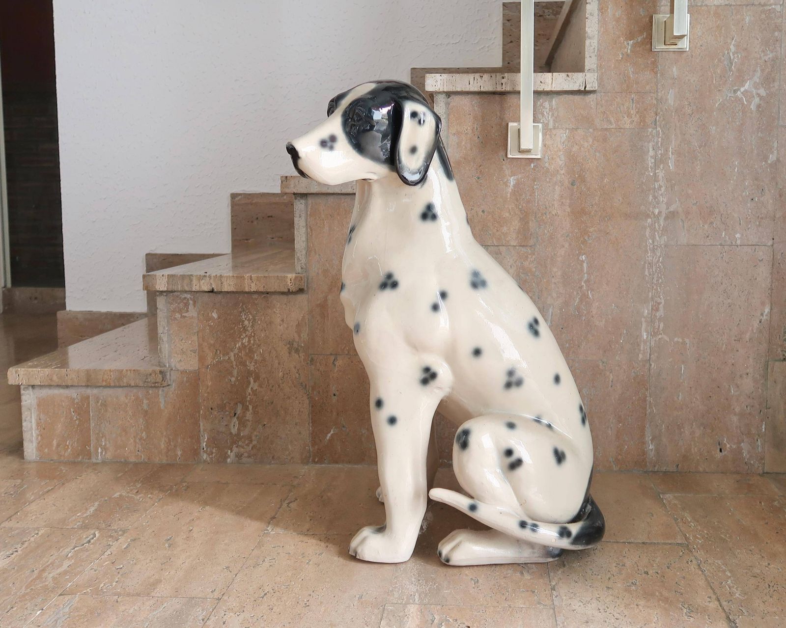 Groot Keramisch Beeld Van Een Dalmatiër, Jaren 1980 / Vintage, Woondecoratie, Wit En Zwart