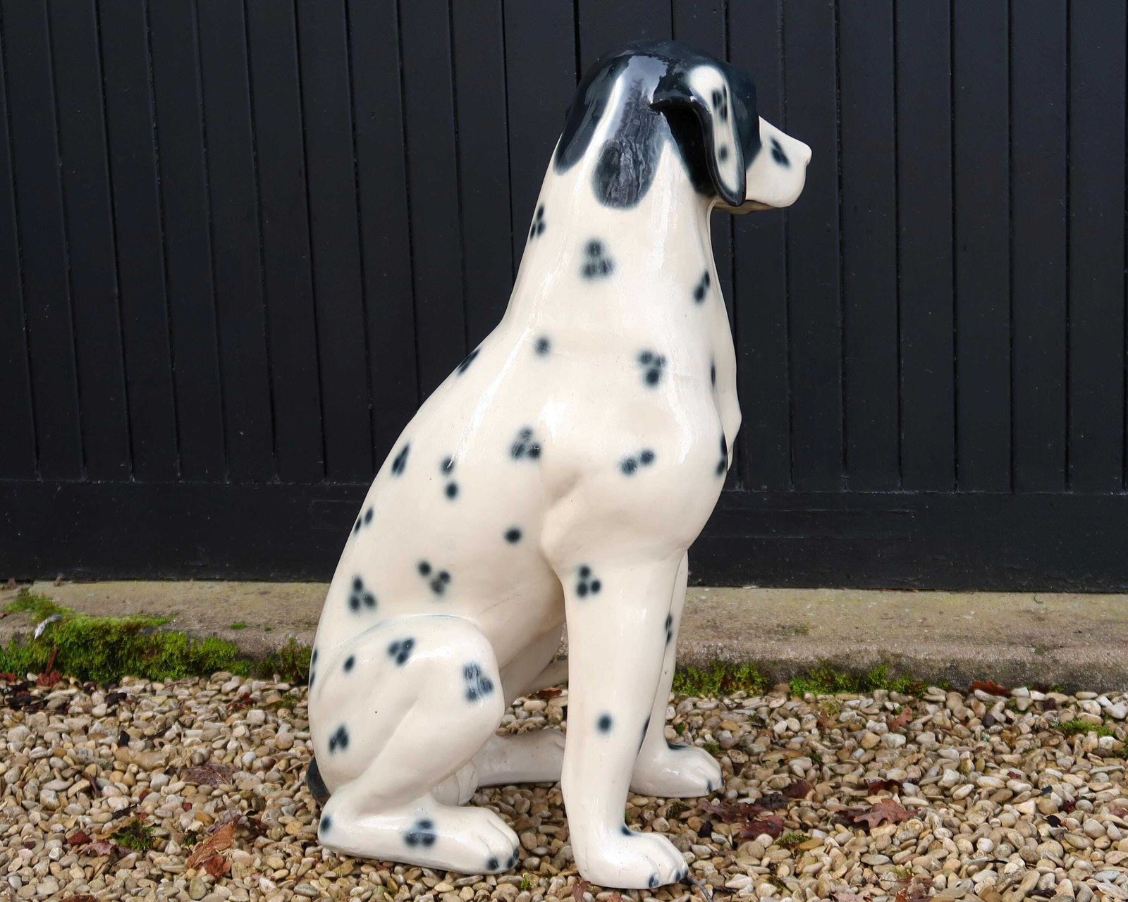 Groot Keramisch Beeld Van Een Dalmatiër, Jaren 1980 / Vintage, Woondecoratie, Wit En Zwart photo for sale