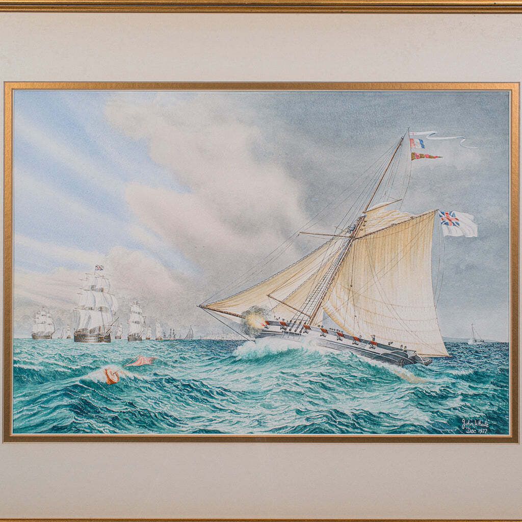 Vintage Maritime Painting, English, Framed Watercolour, Nautical Art, John Whale photo for sale