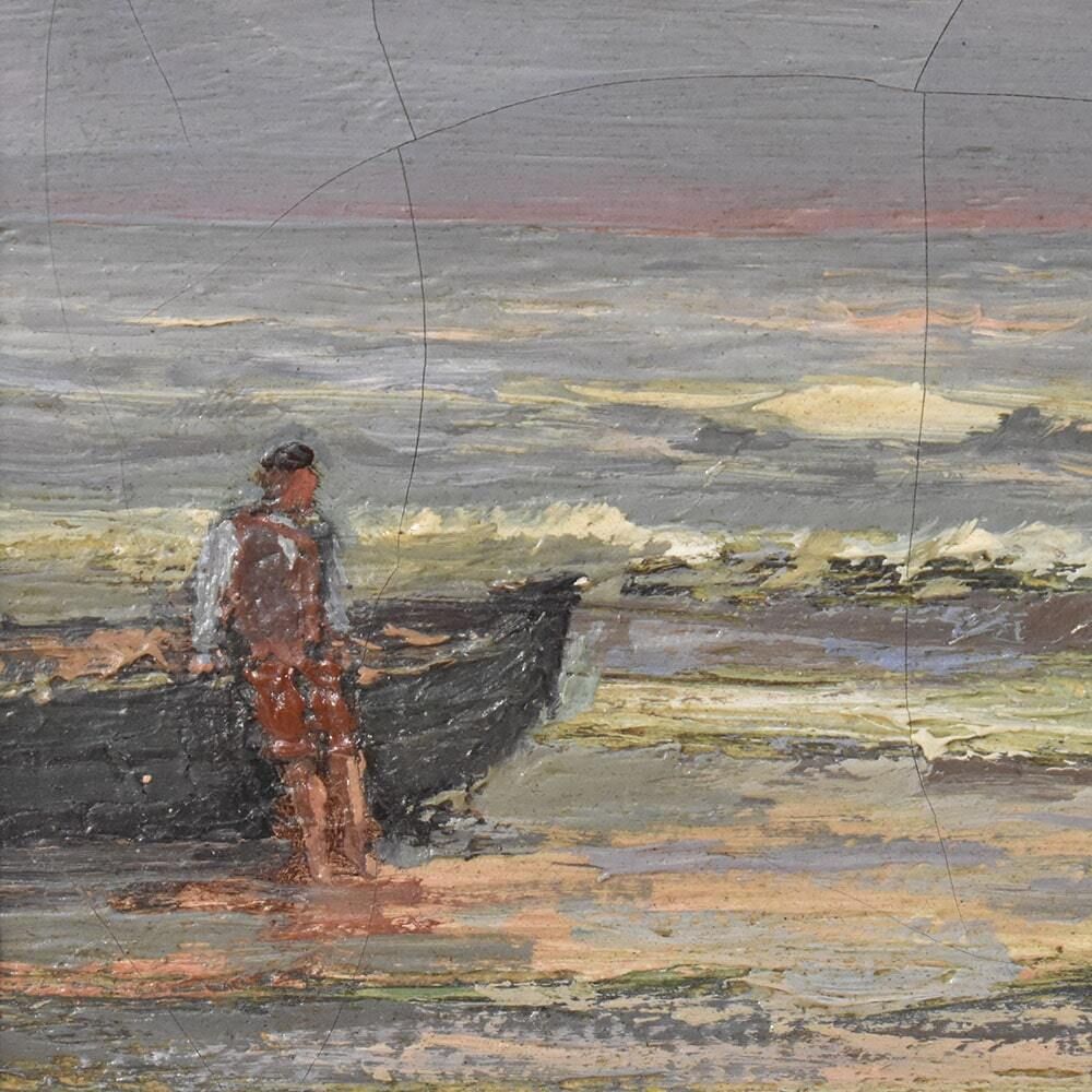 Antique Landscape Oil Painting, Small Seascape With Coast And Sea, 19th Century. photo 1300.0