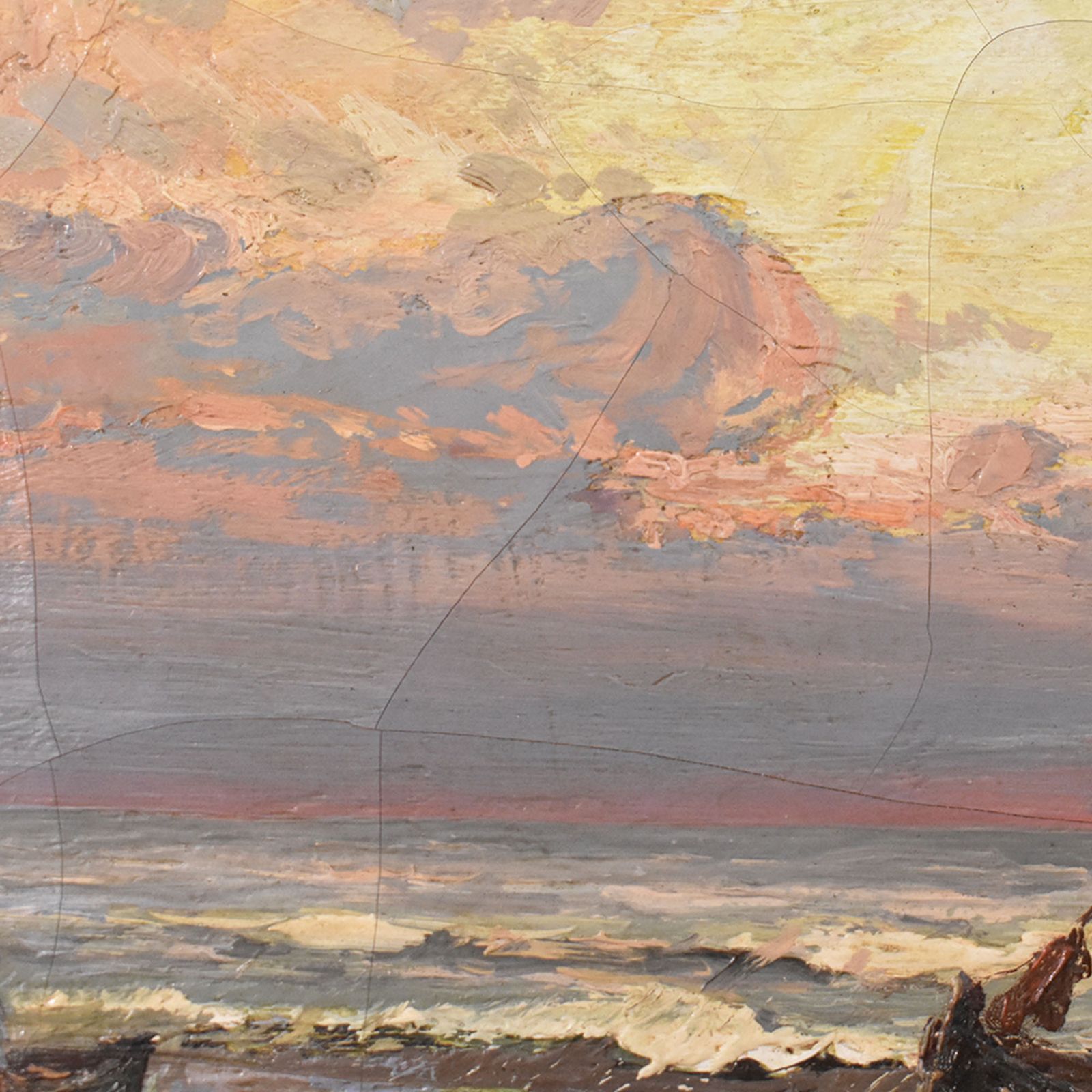 Antique Landscape Oil Painting, Small Seascape With Coast And Sea, 19th Century. photo buy