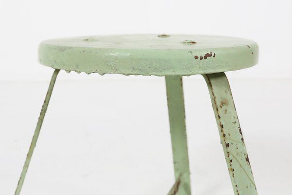 Industrial Green Painted Stool With Steel Base And Wooden Top, 1930s photo furniture