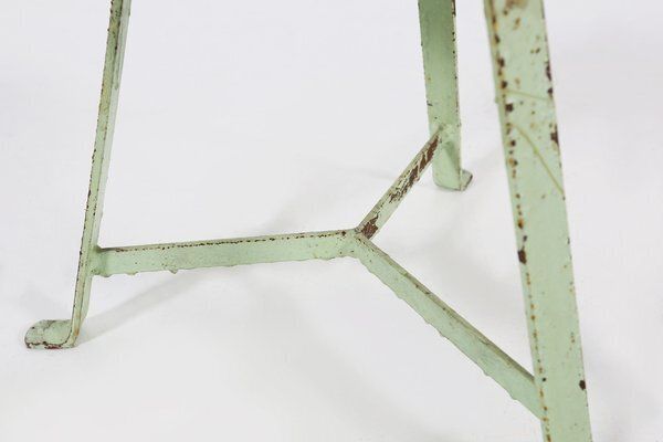 Industrial Green Painted Stool With Steel Base And Wooden Top, 1930s photo 248.0