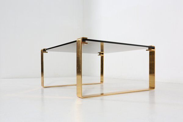photo furniture Mid Century Modern Coffee Table With Gold Plated Base And Glass Top, 1970s