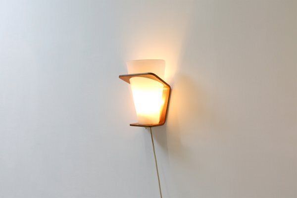 Wall Lamp In Curved Teak Plywood By Louis Kalff For Philips, 1959 photo Lighting