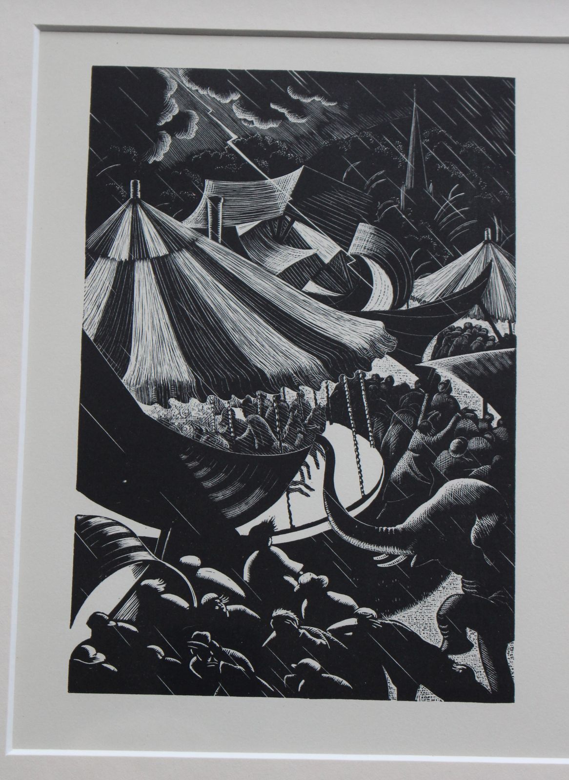 `Storm At The Fair` 1936 Lithograph Print From A Woodblock Engraving By Clare Leighton photo furniture