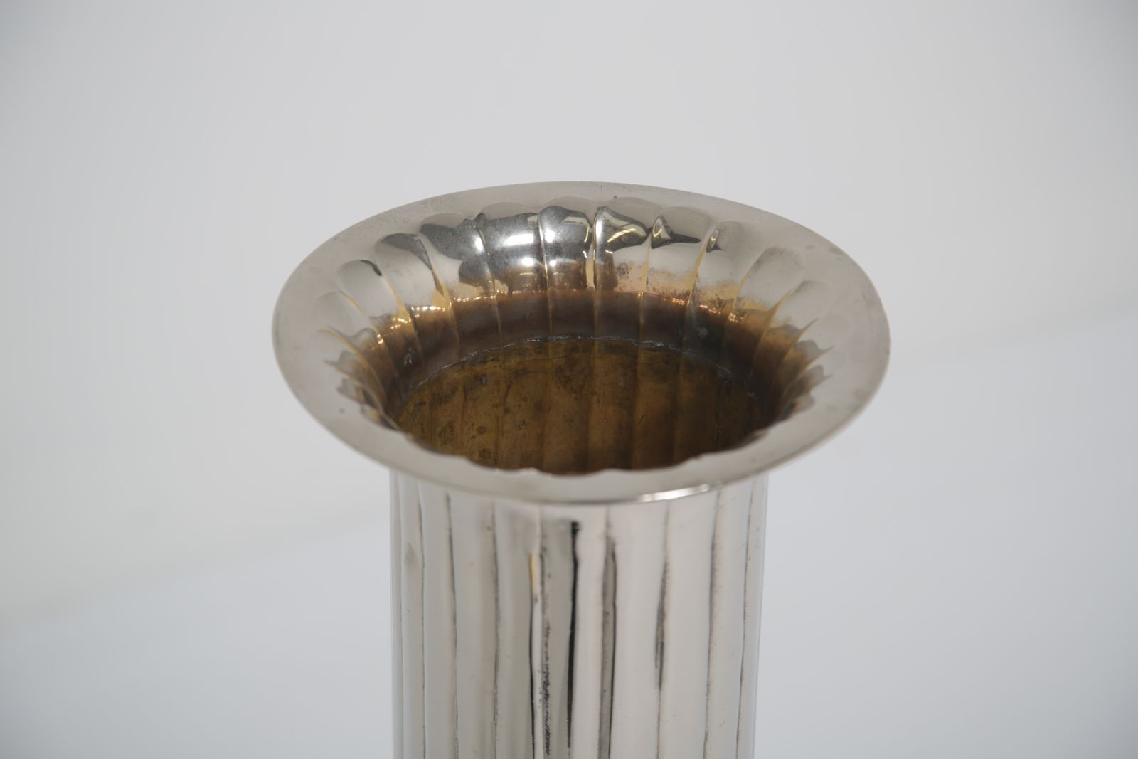 Vintage American Medium Tall Ribbed Trumpet Flute Vase, 1950s. photo for sale