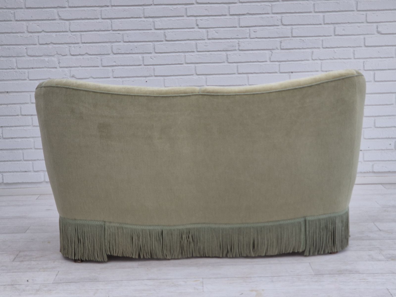 1960s, Danish 2 Seater Sofa, Original Condition, Green Furniture Velour. photo vinterior