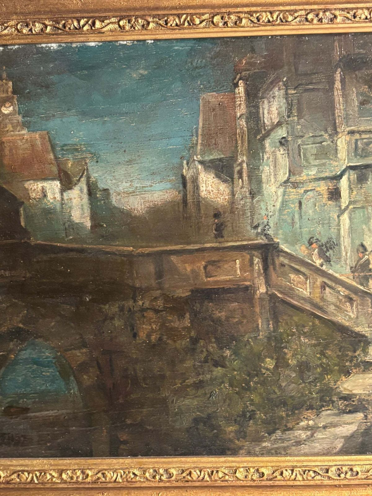 photo furniture Oil Painting On Panel Of Soldiers In Urban Landscape Late 1800s