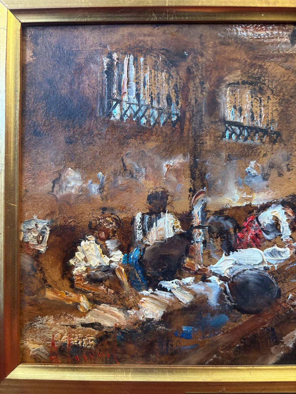 Oil Painting On Cardboard Of A Traditional Milanese Scene By Antonio Vettore Cargnel Early Twentieth Century photo for sale