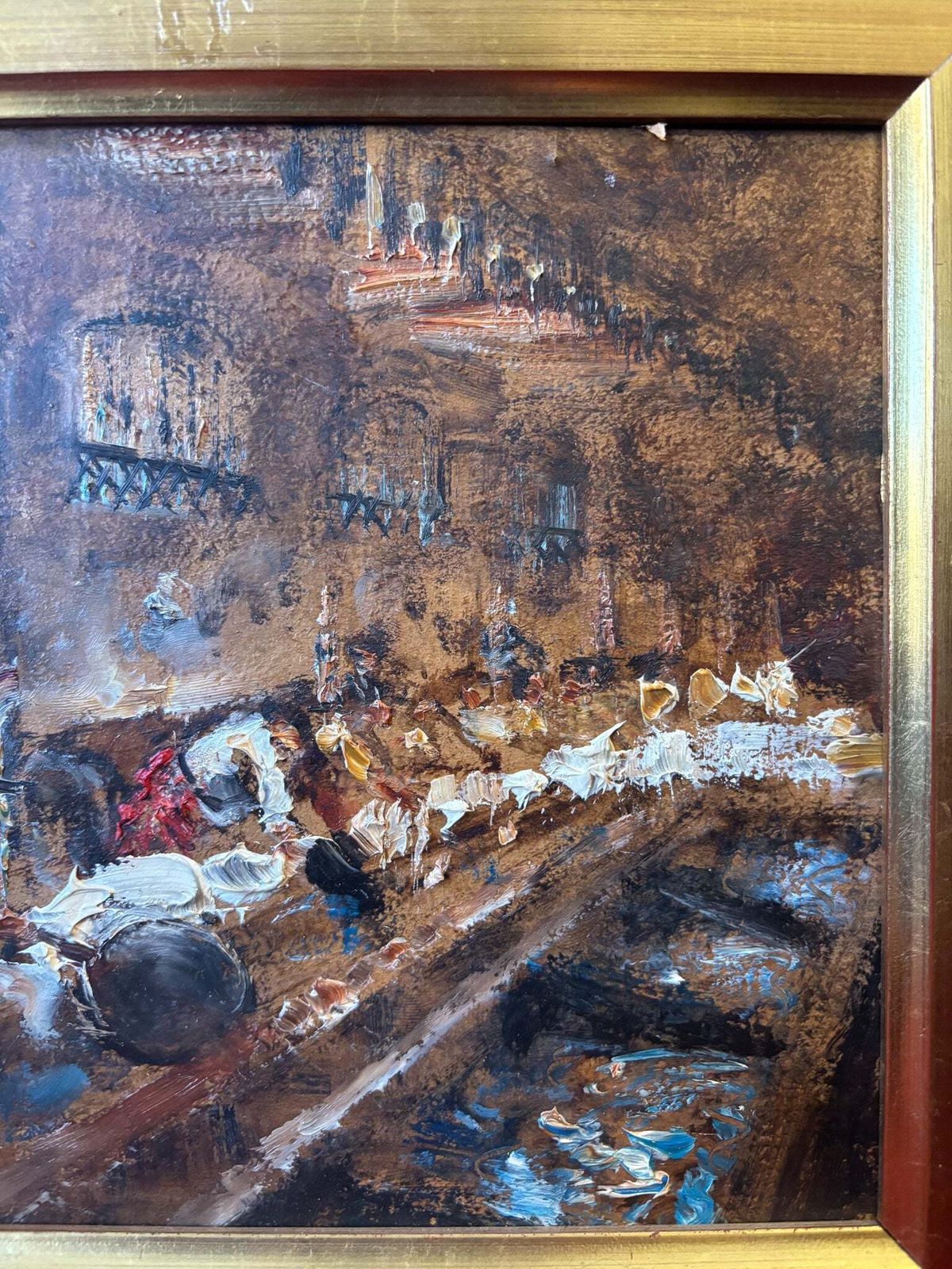 Oil Painting On Cardboard Of A Traditional Milanese Scene By Antonio Vettore Cargnel Early Twentieth Century photo Art