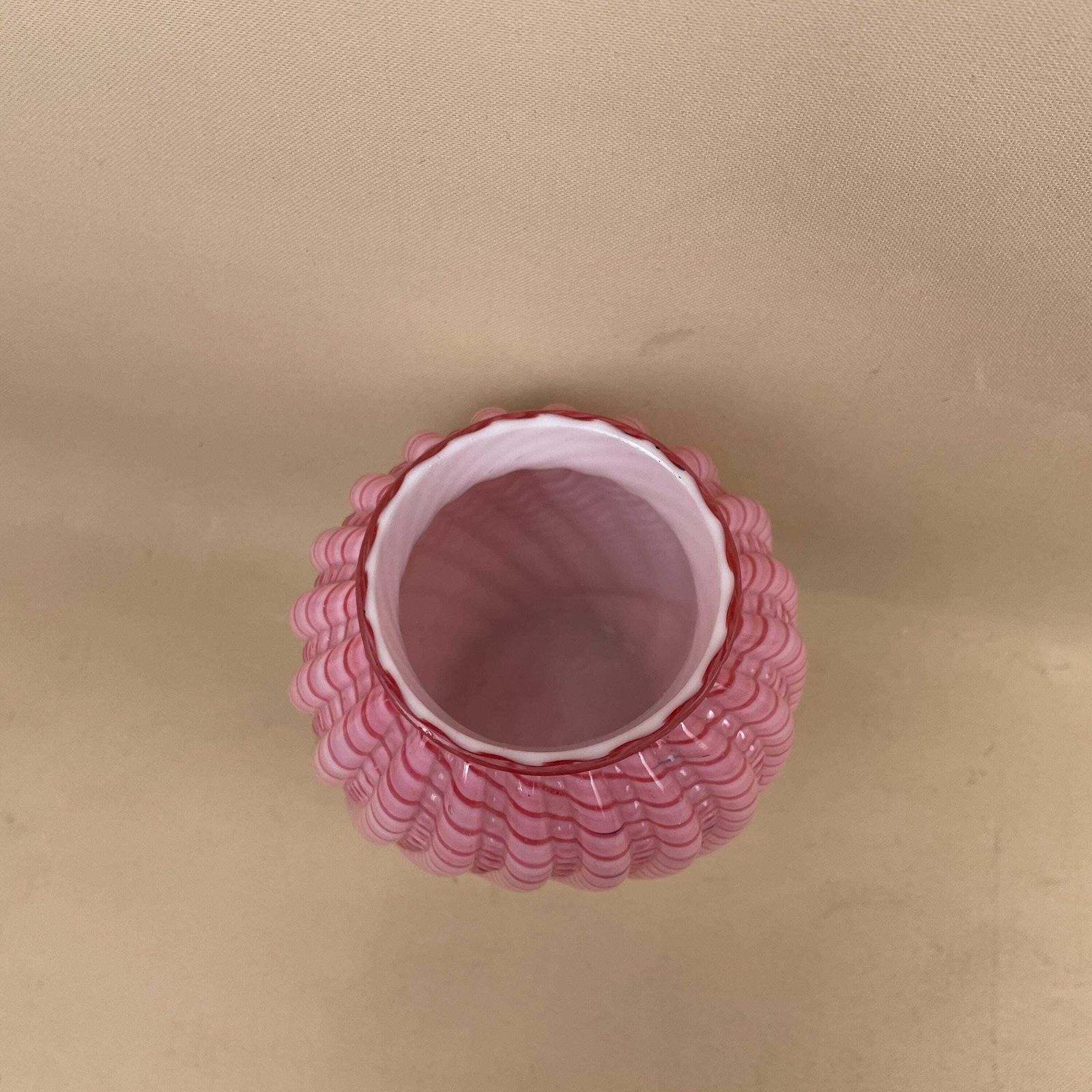Steven And Williams Glass Vase Posy Pot Pink White Late 19th Century Hand Blown Swirl Tea Light Holder Vintage Pattern Swirled Patterned photo vintage