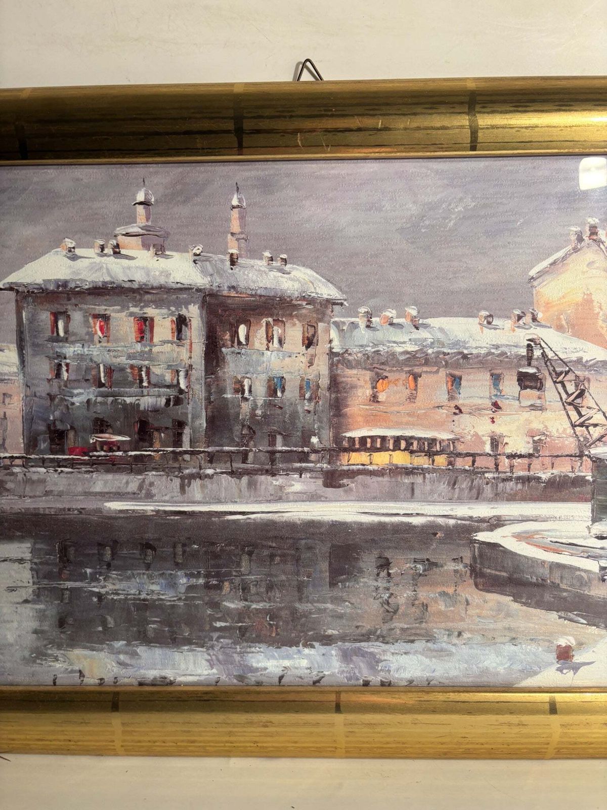Oil Painting On Cardboard Of Naviglio In Milan By Eugenio Mantegani 80s photo for sale