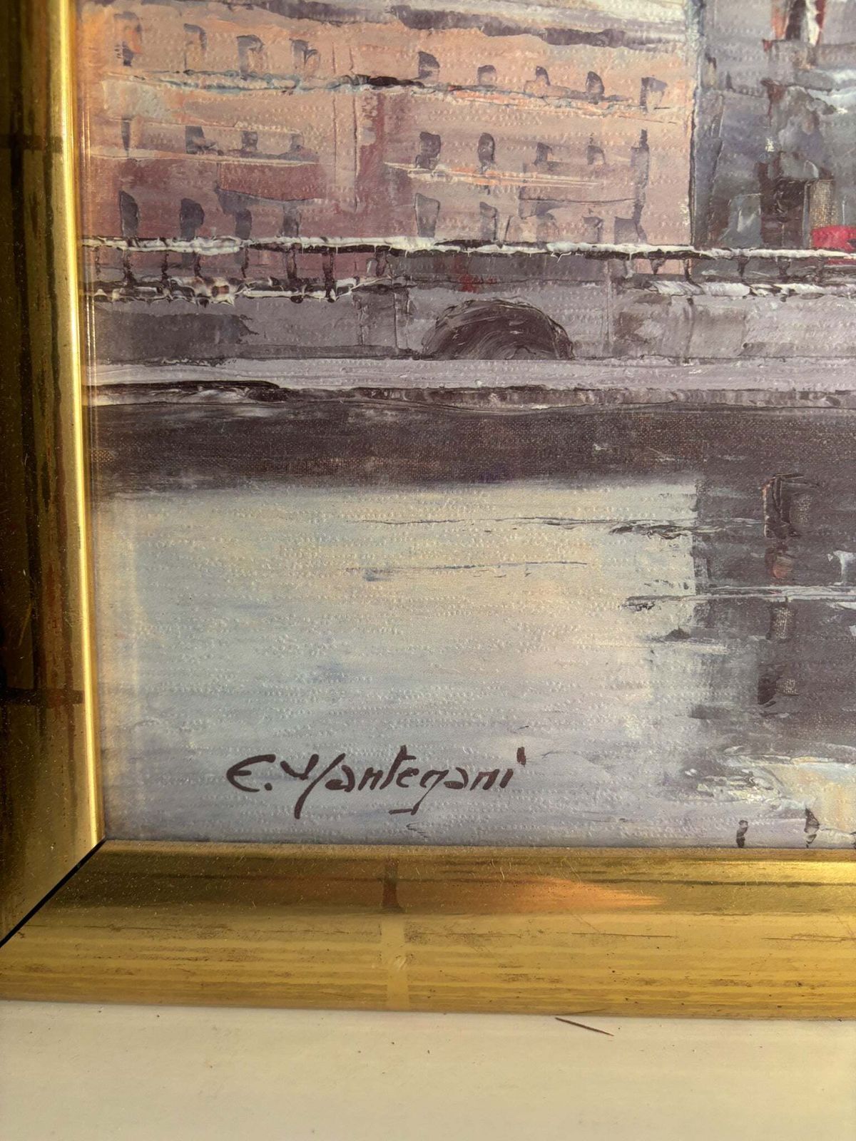 Oil Painting On Cardboard Of Naviglio In Milan By Eugenio Mantegani 80s photo 268.0