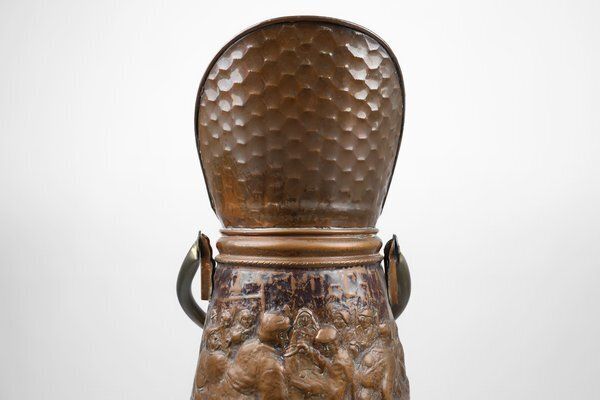 Copper Umbrella Stand With Hammered Medieval Bakery Relief, France, 1900s photo 632.0