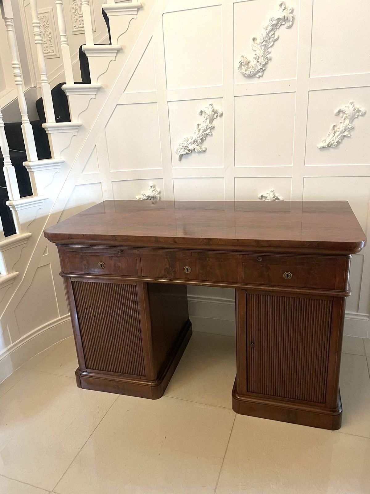 Unusual Antique 19th Century Quality Figured Mahogany Kneehole Architects Desk photo furniture