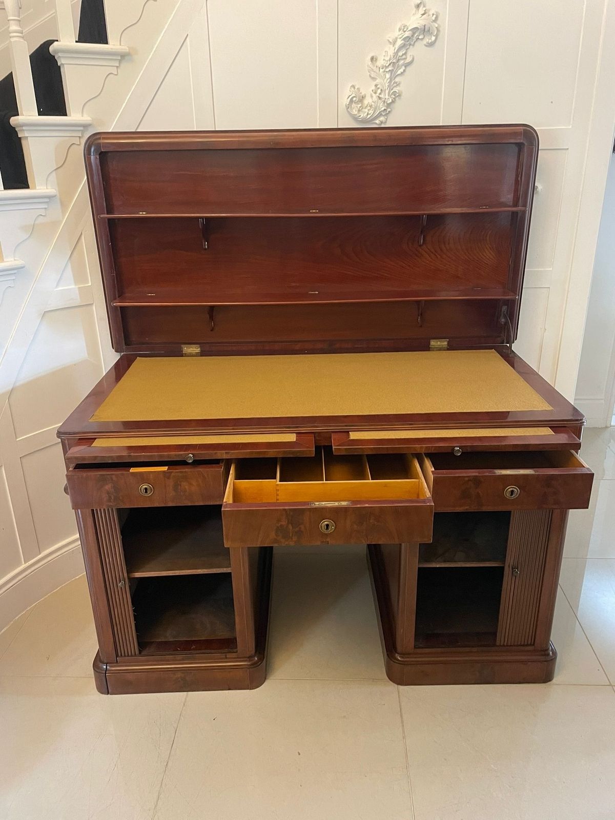 Unusual Antique 19th Century Quality Figured Mahogany Kneehole Architects Desk photo 3450.0
