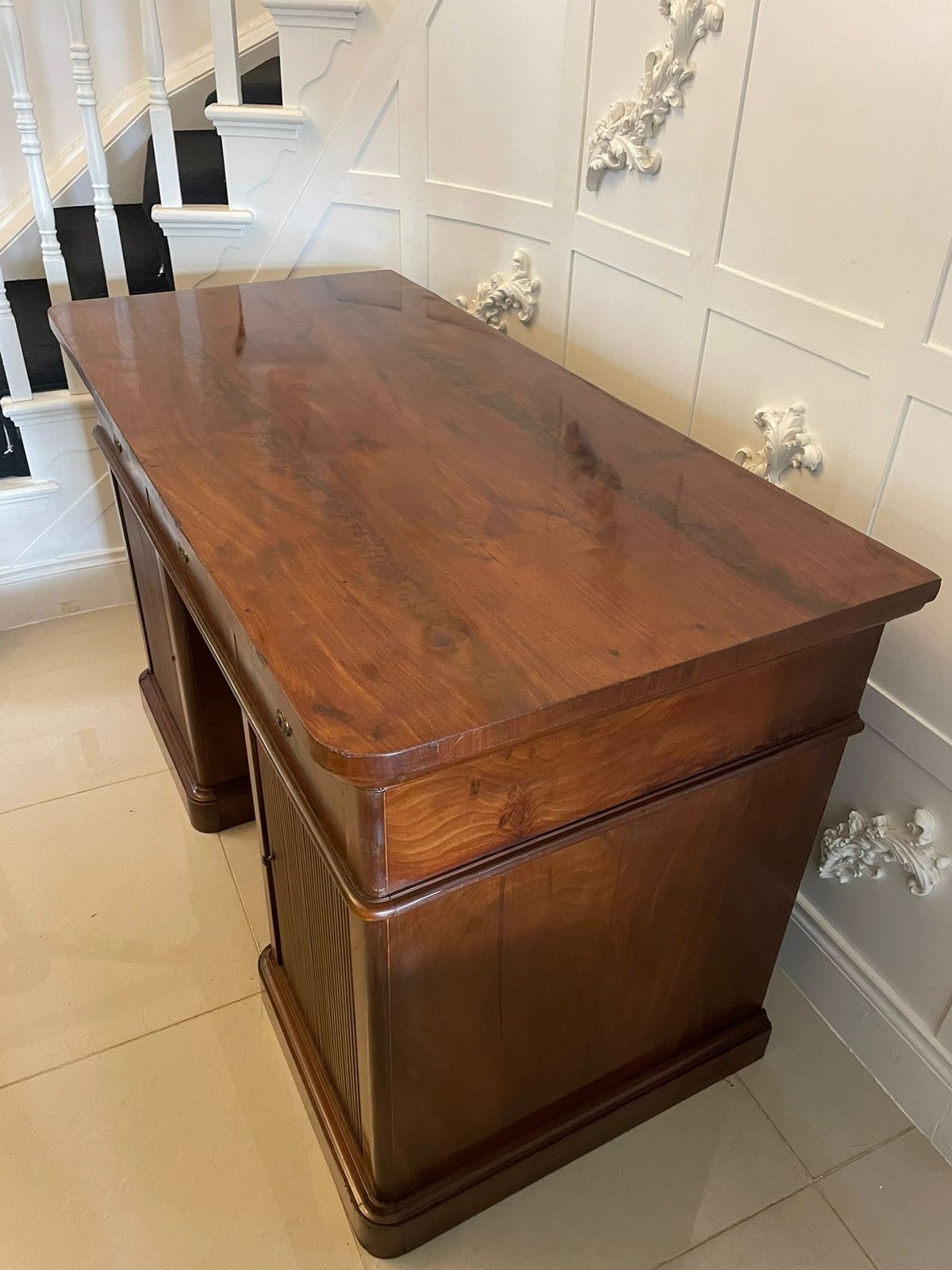 photo for sale Unusual Antique 19th Century Quality Figured Mahogany Kneehole Architects Desk