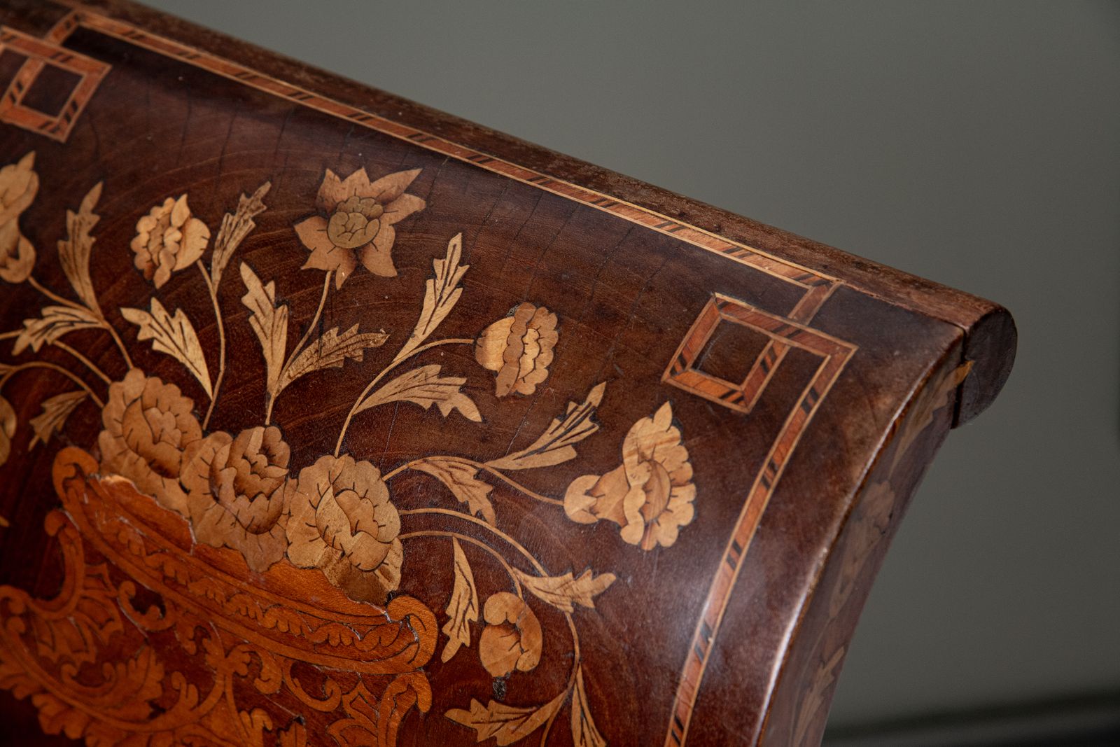 A Dutch Marquetry Window Seat Upholstered In A Gp&J Baker Velvet photo furniture