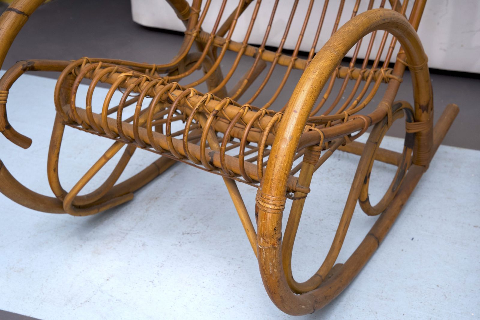 3380.0 Franco Albini Style, Pair Of Rattan And Bamboo Rocking Chairs. Italy 1950s photo