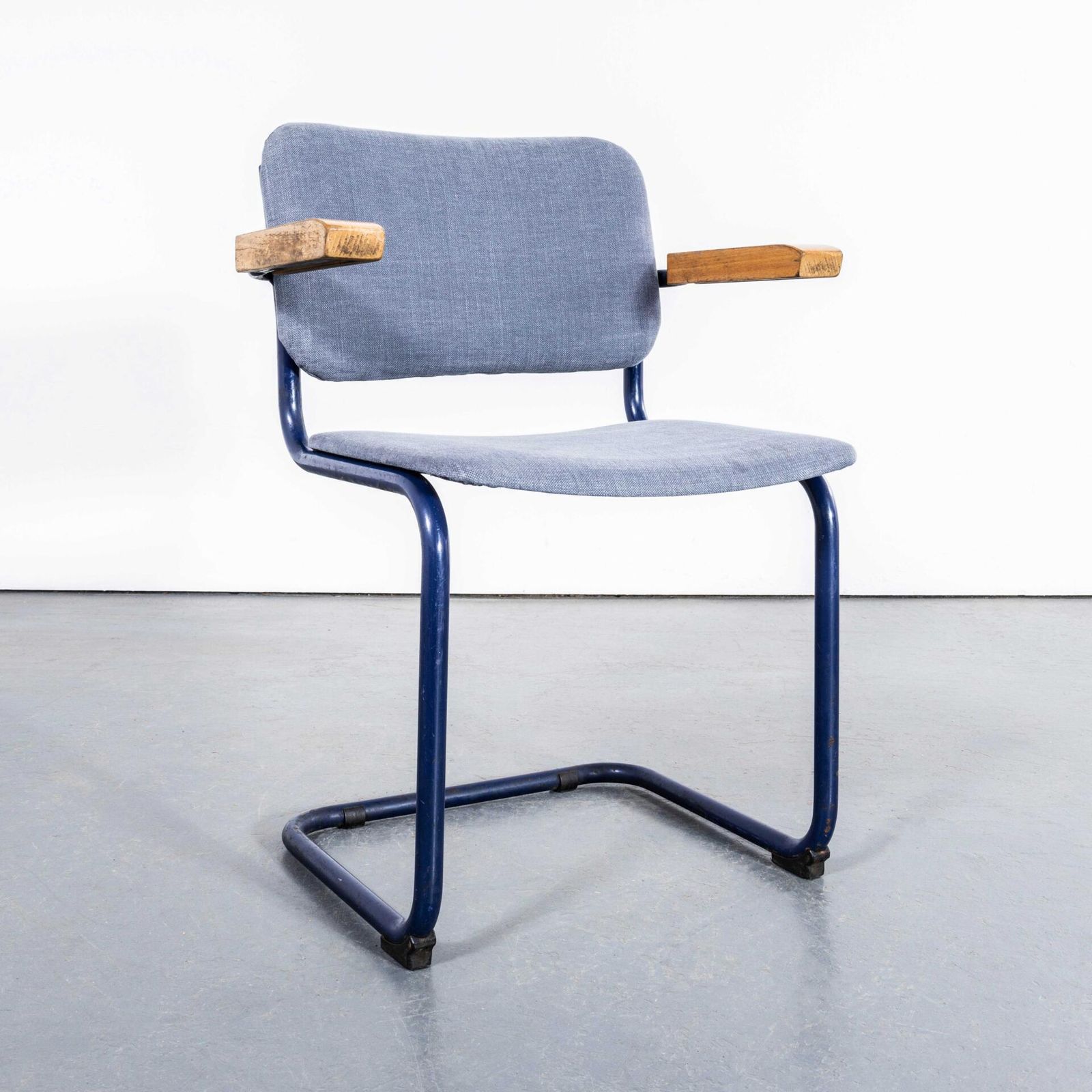 1970’s Cantilever Blue Frame Dining Chairs With Blue – Grey Upholstery – Set Of Six photo 864.0