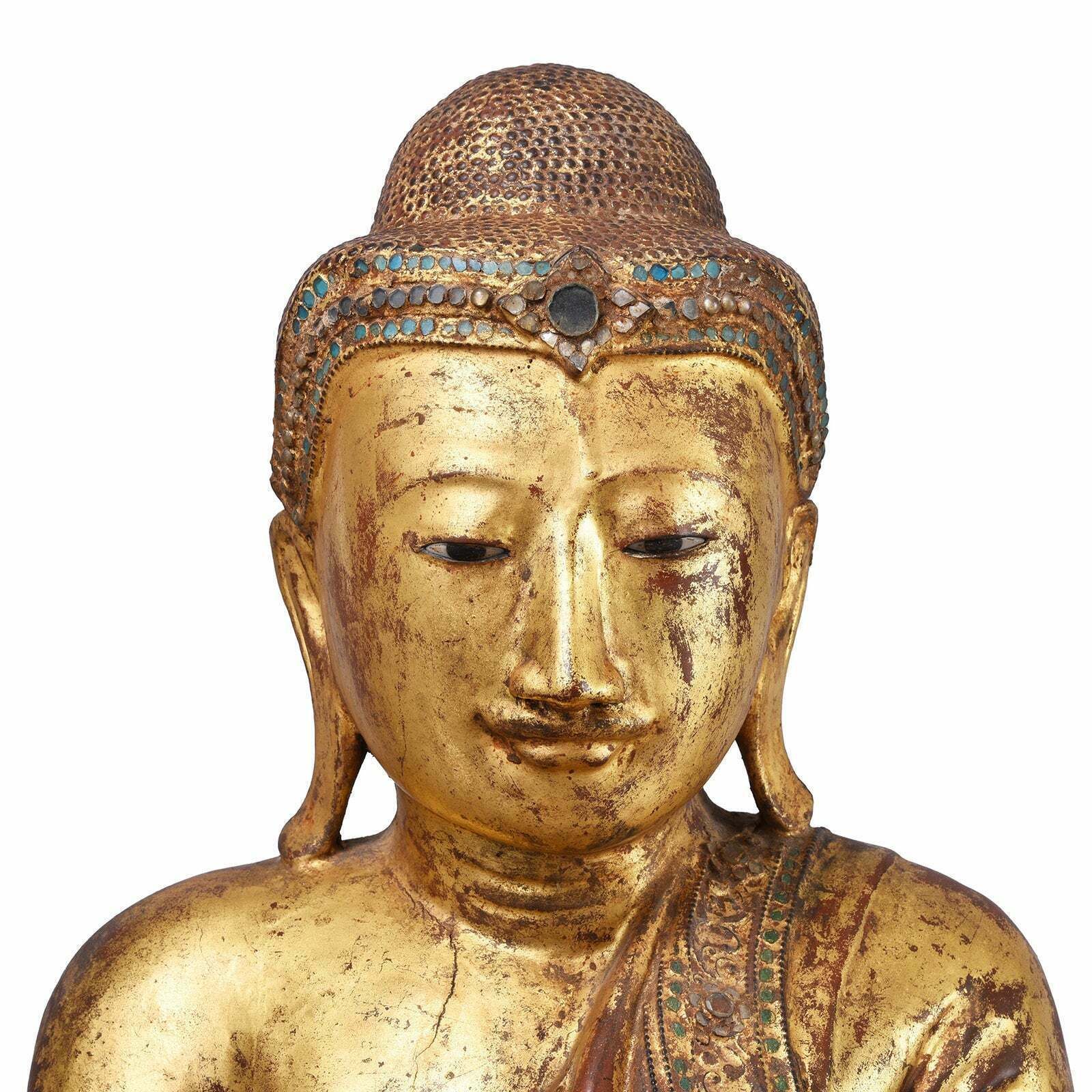 Antique Gilded Teak Burmese Sitting Buddha   19th Century photo for sale
