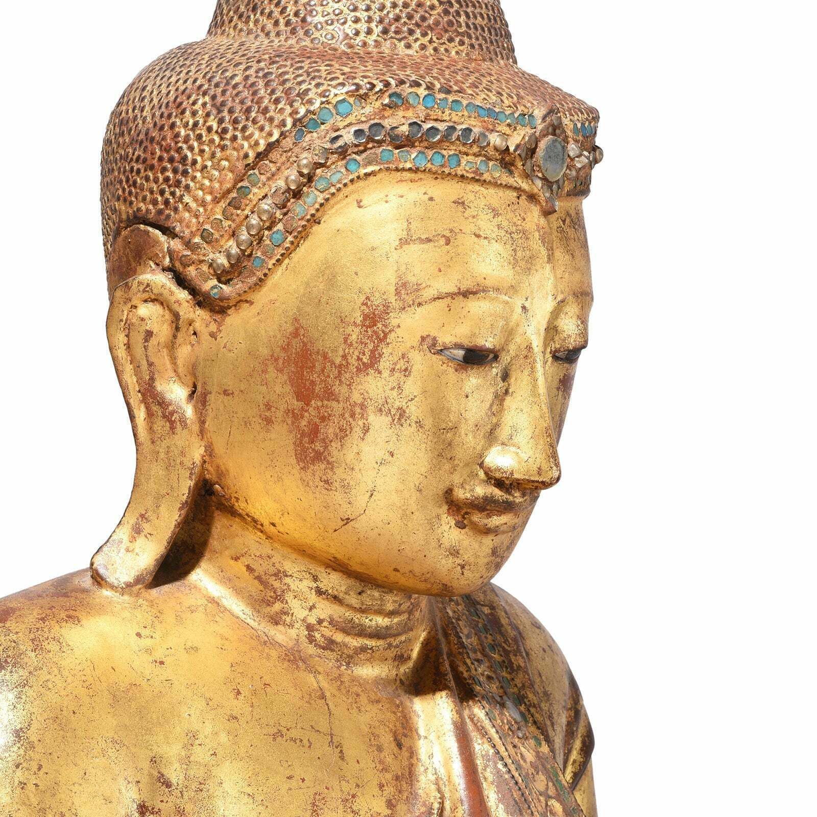 Antique Gilded Teak Burmese Sitting Buddha   19th Century photo 2450.0