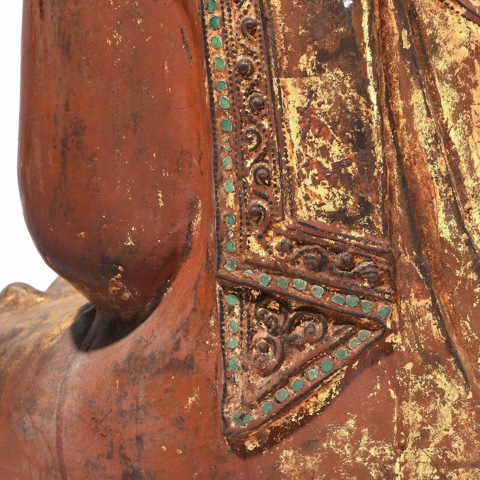 photo for sale Antique Gilded Teak Burmese Sitting Buddha   19th Century