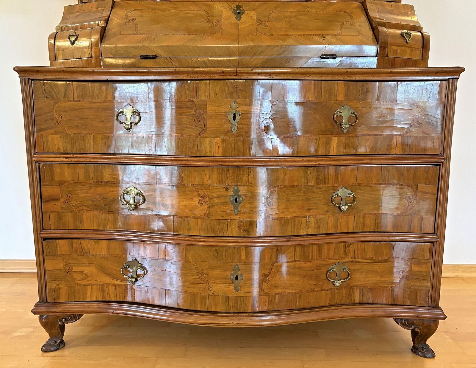 Furniture 18th Century Austrian Baroque Secretaire/ Bureau Cabinet, Nutwood, At Ca. 1770 photo